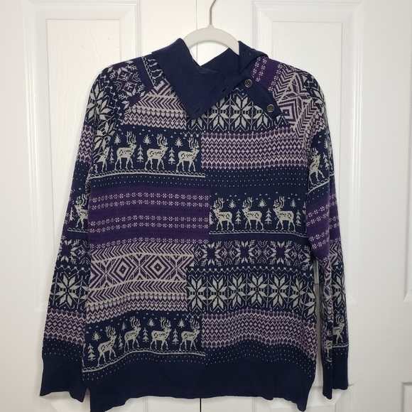 Woolrich Nordic Scandinavian Fair Isle Asymmetrical Button Neck Sweater M - Picture 3 of 11